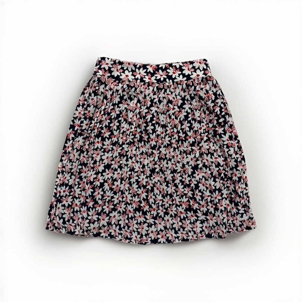 J Crew Factory Skirt Sz 00 Pleated Floral Daisy Lined Navy Blue Red